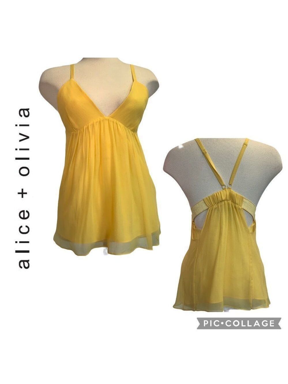 ALICE + Olivia yellow silk SL top Sz L